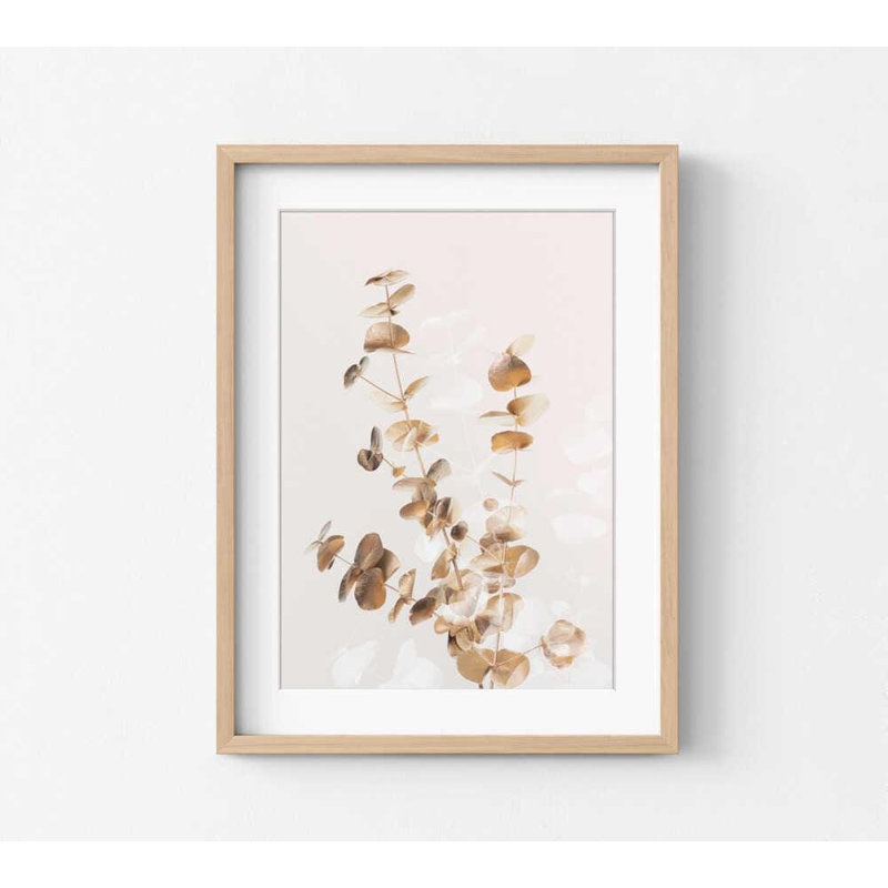 Reproduction d'art eucalyptus mural: feuilles dorées, décor botanique, H 8 po x l 10 po, Tanné, White