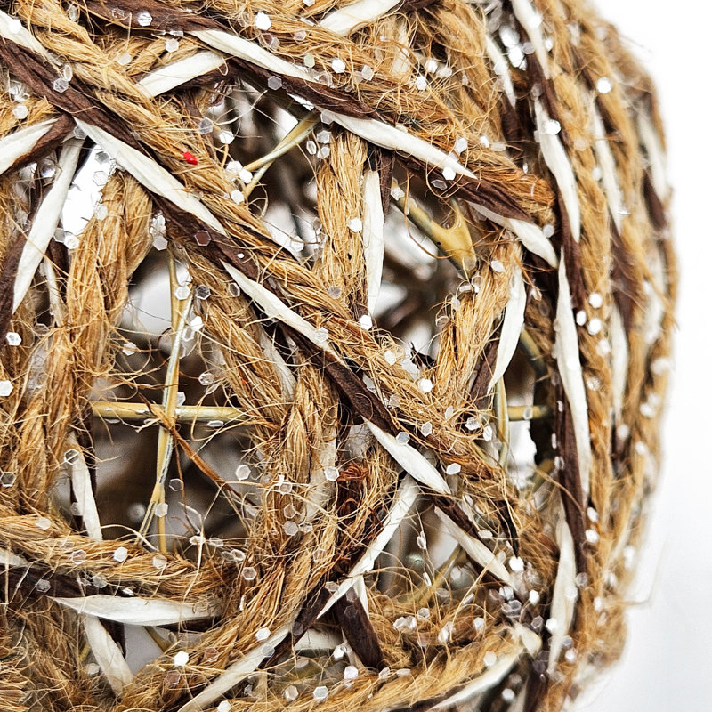 Rattan Ball Hanging Ornament  Set of 12  5"Dia.  Brown