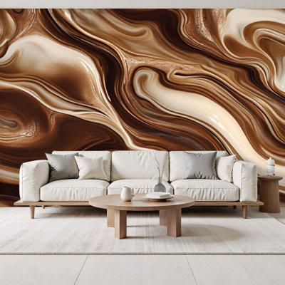 Papier peint adhésif peler et coller, abstrait, tourbillonnant, chocolat, crème, liquide, art mural H 69 po x l 96 po, papier peint amovible en PVC, adhésif pour chambre à coucher, salon, cuisine, café