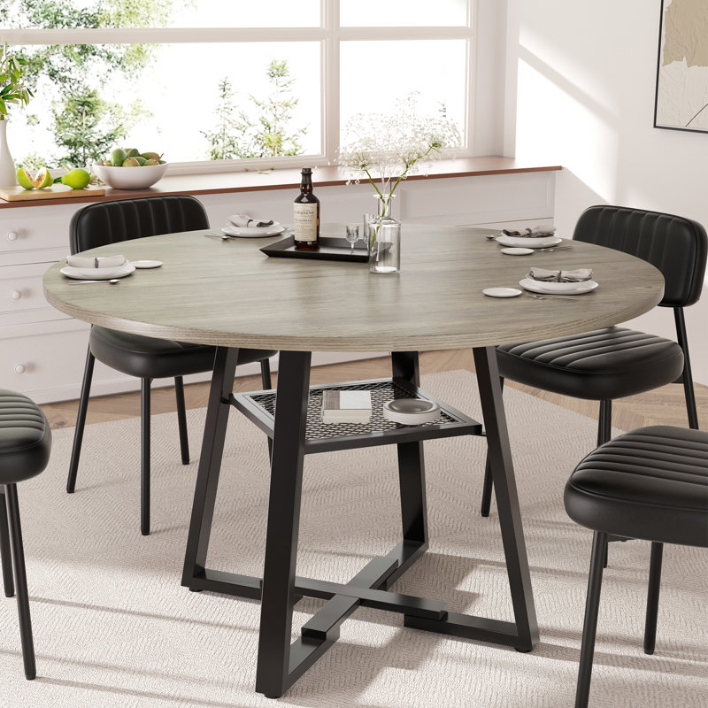 Round Wooden Dining Table for 4-6 People, Gray