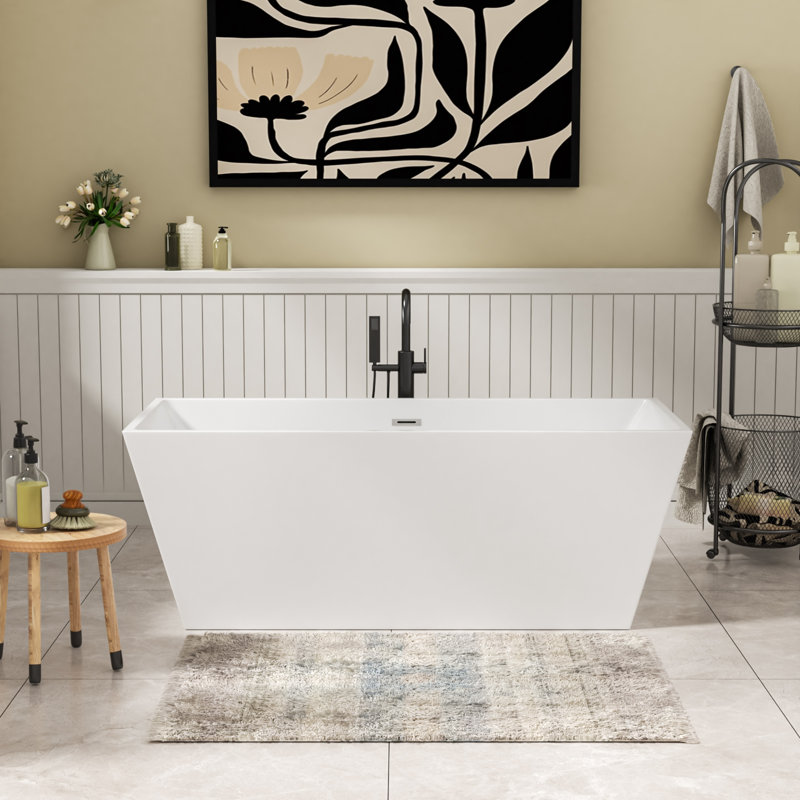 Baignoire de trempage blanche autoportante en acrylique 67 "x 29,5" avec drain