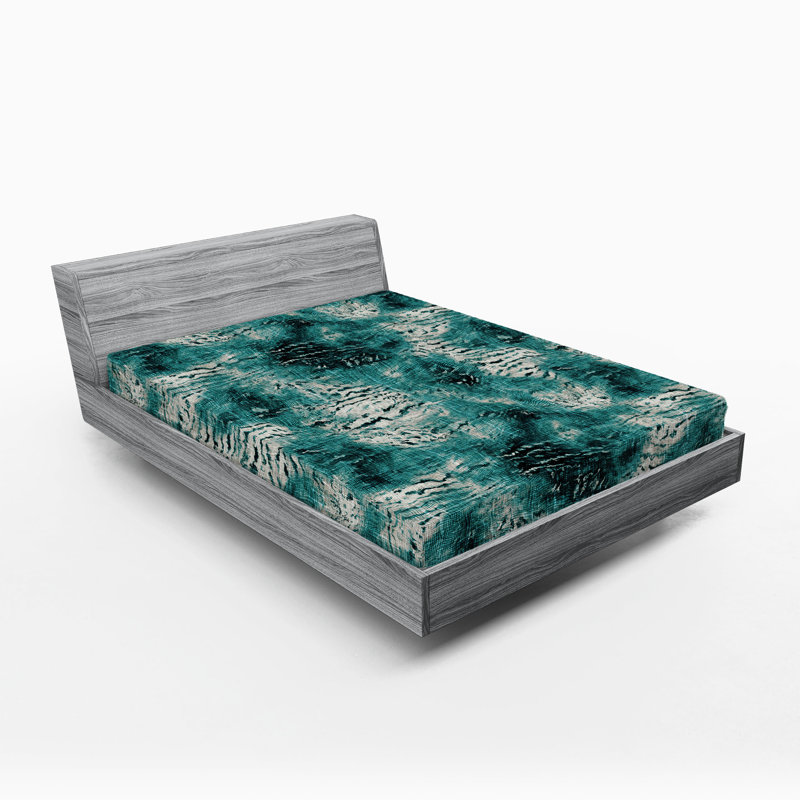 Drap-housse rustique Ambesonne, Bleu sarcelle foncé, bleu cadet / abstrait, Drap-housse de taille très grand