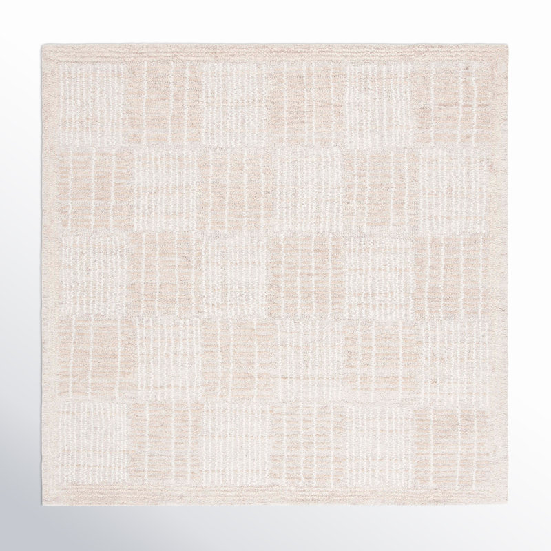Tapis en laine / coton touffeté à la main Arwen brun clair / ivoire, Carré 6 pi