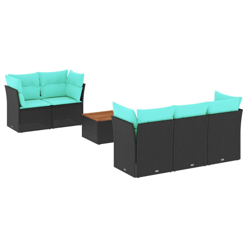  Ensemble de canapé de patio 6 pièces avec coussins en rotin de polyester noir