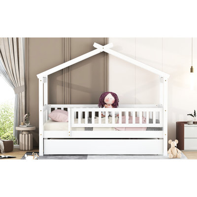 Lit simple en blanc, avec lit gigogne, construction en bois de pin massif, 2 têtes de lit, encourage la créativité en bois blanc avec fabrication de haute qualité, rangement spacieux, chambre à coucher Imagination