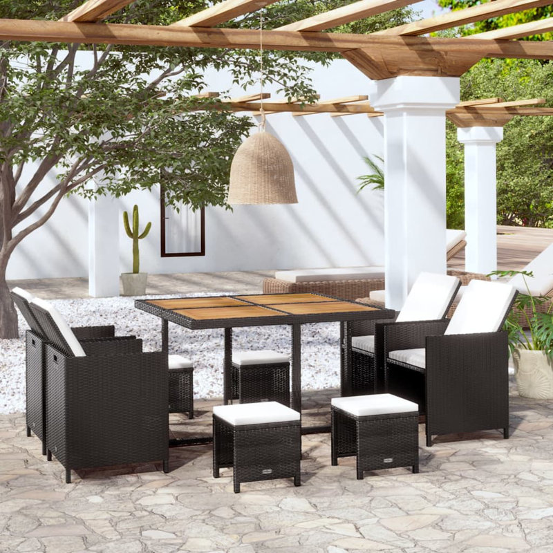 Ensemble repas rectangulaire pour 4 personnes avec coussins Choquette, 13 Pieces: Table, 4 Stools, 8 Chairs, Anthracite