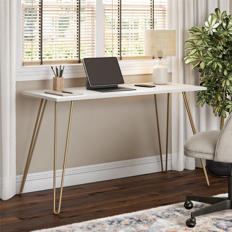 Bureau Owen (sans la chaise), Blanc / Doré