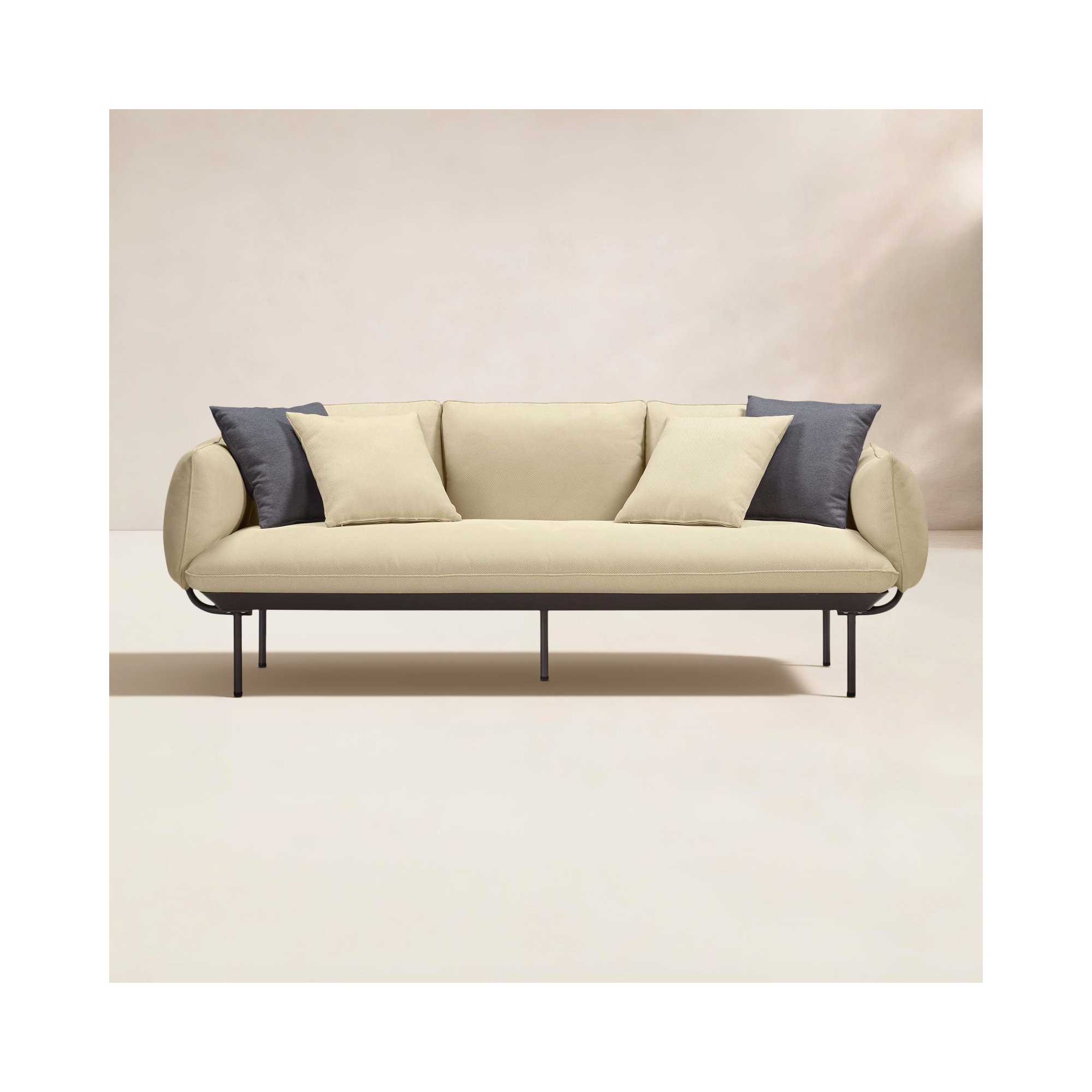 85'' Wide Aluminum Patio Sofa with Cushions, Beige, Dark Brown