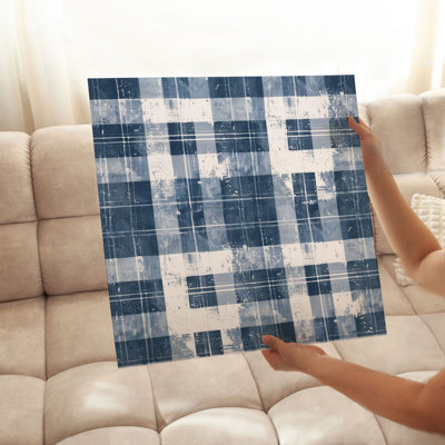 Abstract Blue Plaid Pattern II Modern Unframed Art Print