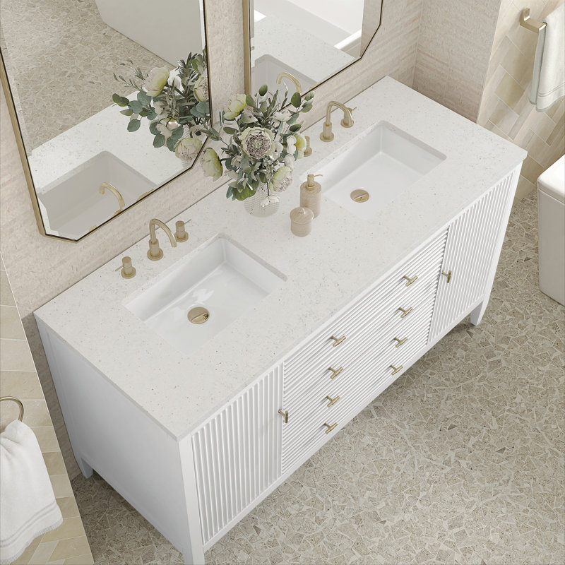 Myrrin 60'' W Double Vanity, Lime Delight Silestone, Bright White, 8" Widespread
