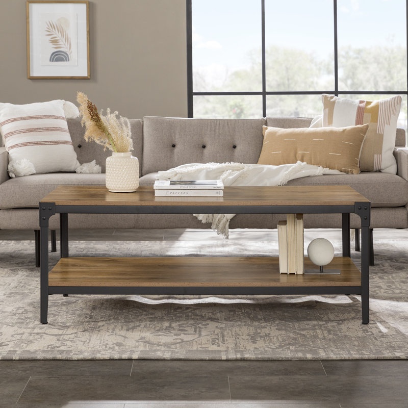 Vanwagenen Four Leg Coffee Table with Storage, Barnwood