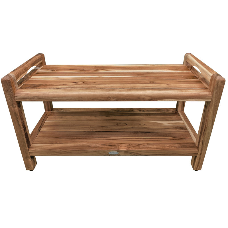 EcoDecors 35" W, Classic Teak Shower Bench, Includes integrated Shelf, with LiftAid Arms, in Earthy Teak 