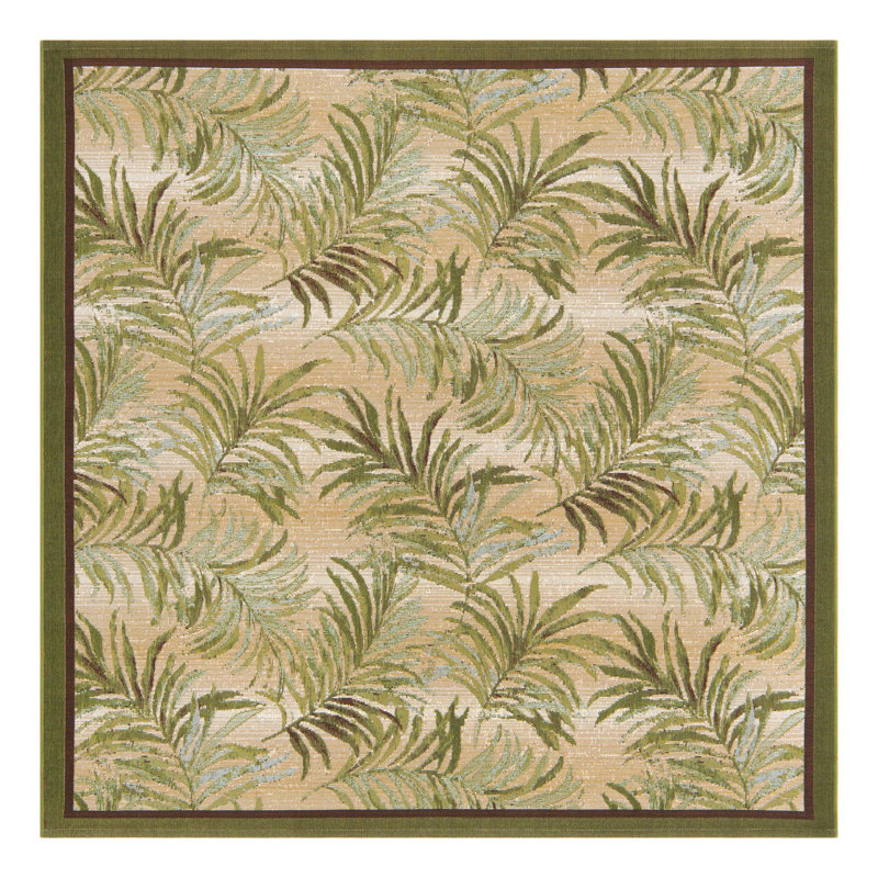 Green Keukenhof Indoor/Outdoor Botanical Rug, Square 6'