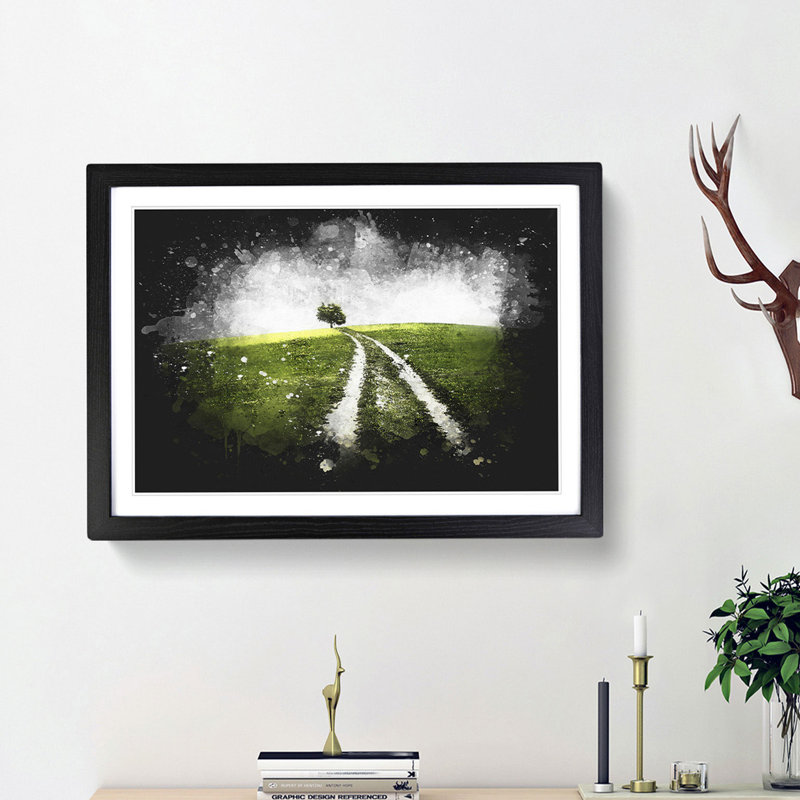Path to a Lone Tree - Picture Frame Graphic Art Print, 45cm H x 63cm W x 2cm D, Black Framed