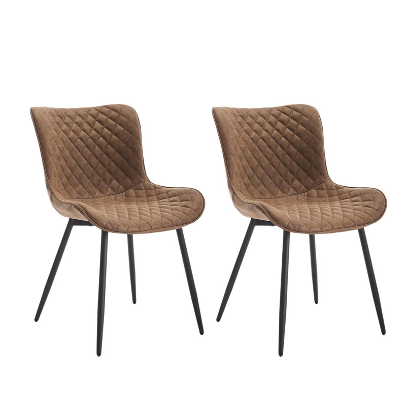 Ensemble de 2 chaises de salle à manger rembourrées de style moderne Mid-Century sans accoudoirs, Brun