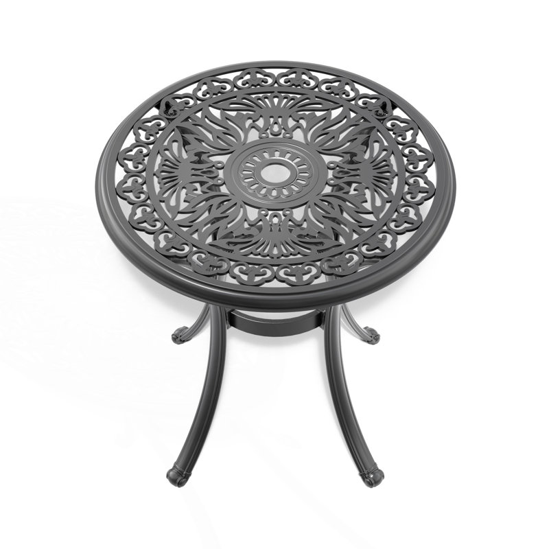 Cast Aluminum Patio Round Dining Table With Umbrella Hole, Patio Table