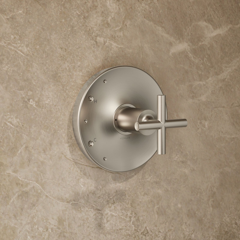 Purist Rite-Temp Shower Valve Trim with Cross Handle, Less Showerhead, Nickel brossé éclatant
