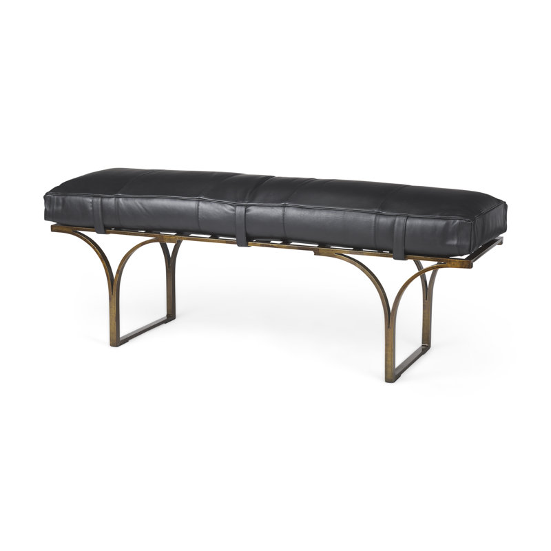 Magnolia Upholstered Bench, Black Genuine Leather