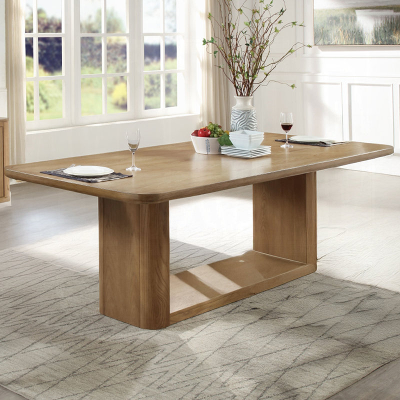 Table de salle à manger rectangulaire en bois avec base à tréteaux en chêne