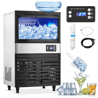 110lbs/24H Stainless Steel Commercial Ice Maker with 27lb Storage, LCD Control Panel & Auto-Cleaning – Perfect for Restaurant, Bar, Cafe