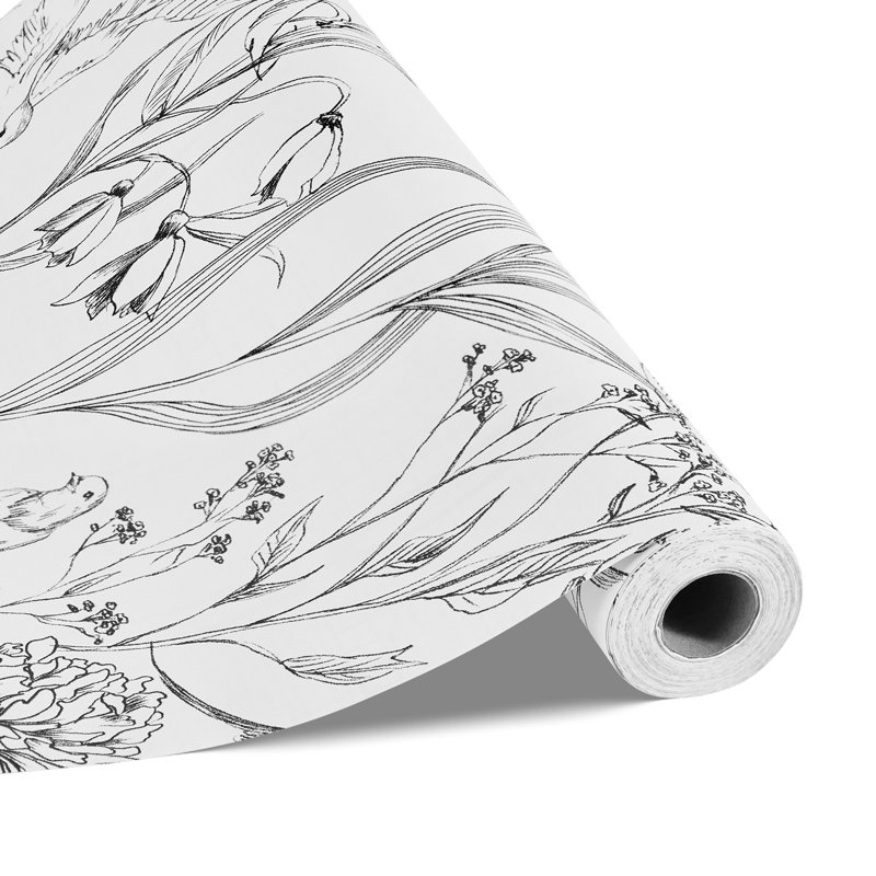 Peel and Stick Wallpaper 17.7x393.7 in White Botanical Floral Waterproof
