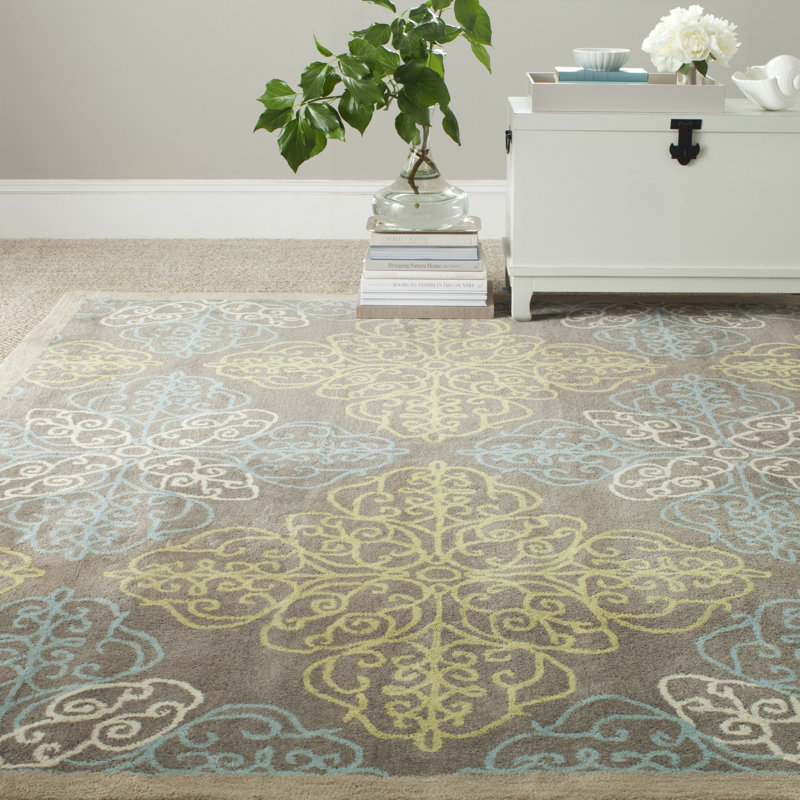 Pirouette Floral Hand Tufted Blue/Brown/Green Area Rug, Rectangle 5' x 8'