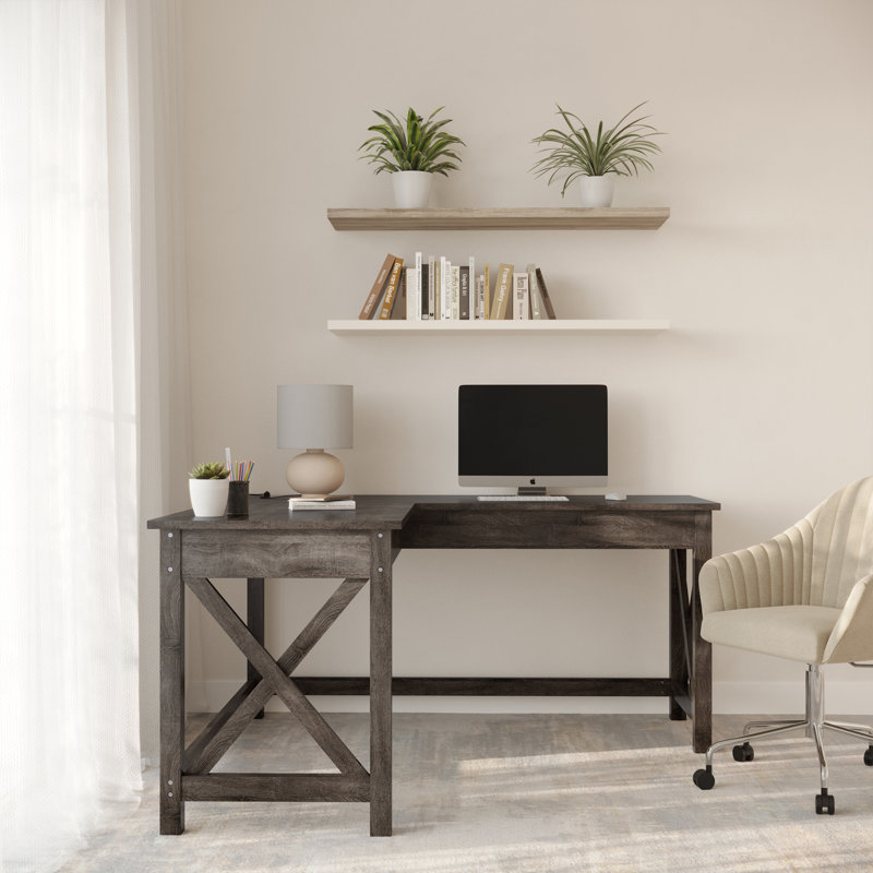 Bureau d'ordinateur en L Lavish Home avec pieds en X gris foncé, Gris foncé