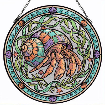 Hermit Crab Stained Glass Window Panel，12"H