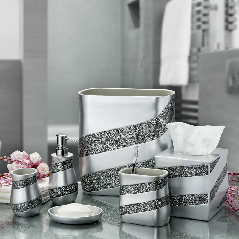 Silver Mosaic 6-Piece Bathroom Accessories Set