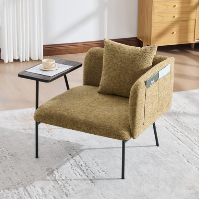 Fauteuil de loisir, fauteuil de détente avec petite table et coussin de dossier, chaises rembourrées modernes avec pieds en métal et poches latérales, canapé simple pour le salon / la chambre / le jardin