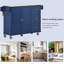 Îlot de cuisine mobile à roulettes avec abattant - plateau en bois massif, roues verrouillables et armoire de rangement d'une largeur de 52,7 po (bleu foncé)-1153881549