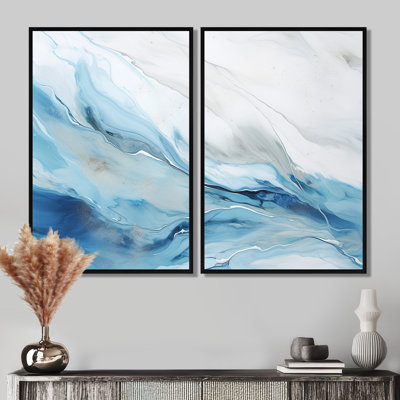 White And Blue Glacier Charm Liquid Art I - Blue Wall Art