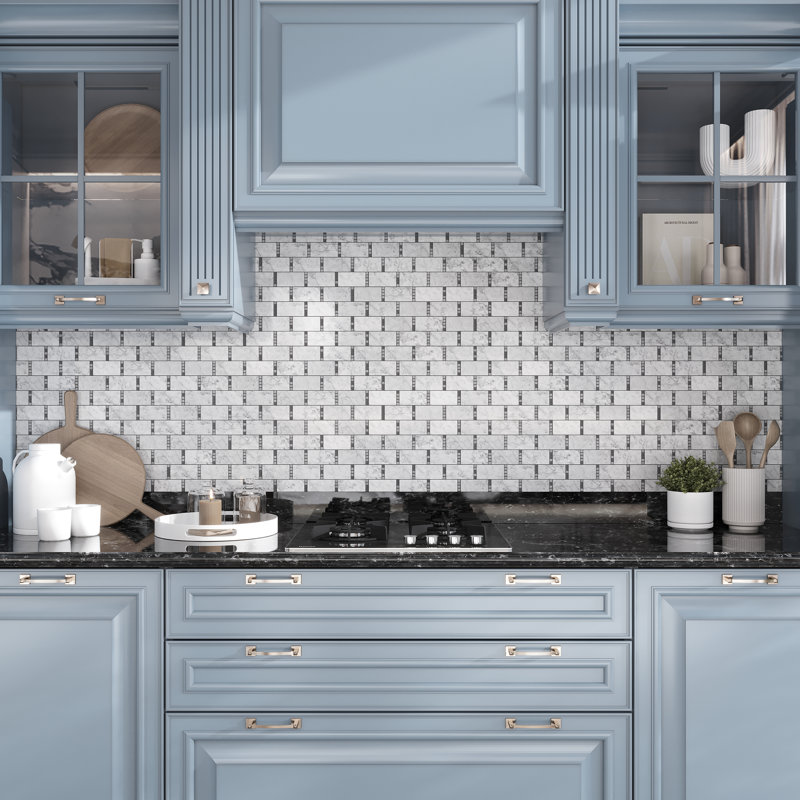 White Subway With Carrara Dot Marble Mosaic Tile