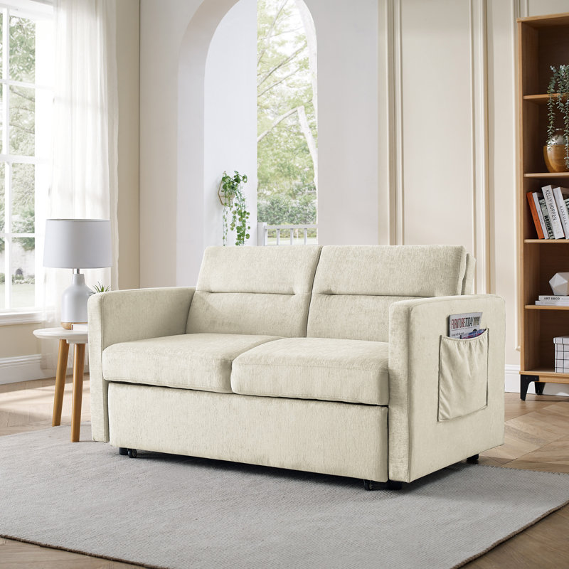 Loveseats Sofa Bed With Pull-Out Bed,Adjsutable Back And Two Arm Pocket