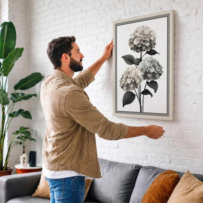 Hydrangea Study Botanical - Wrapped Canvas, 30x20 - 76.2 x 50.8 cm, Black Border