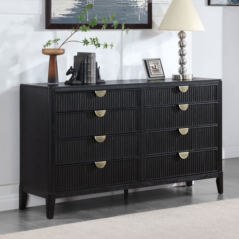 Commode 8 tiroirs en bois avec poignées en métal demi-lune noires
