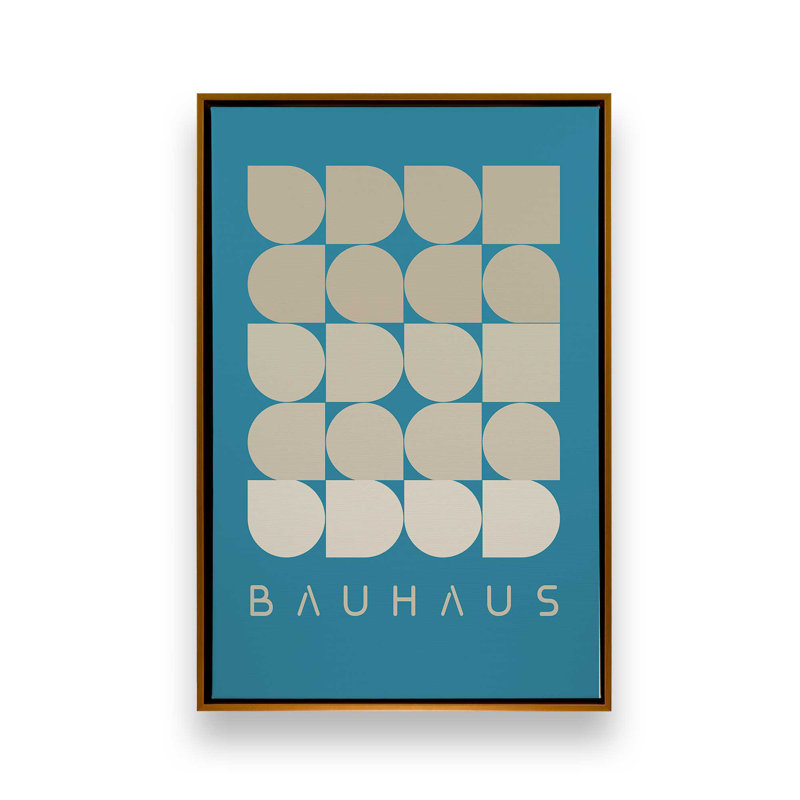 Bleu sarcelle et crème géométrie Bauhaus, H 36,75 po x l 24,75 po x P 1,75 po, Cadre flottant or poli