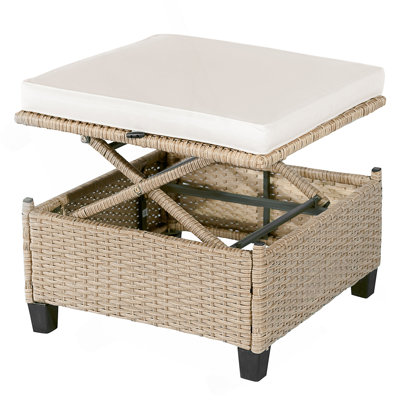4 Piece UV-Proof Resin Wicker Patio Sofa Set With Retractable Canopy, Cushions And Lifting Table