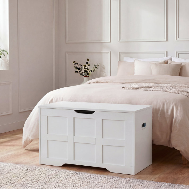 Storage Ottoman Bench Modern Storage Chest with Lift-Up Lid for Bedroom Living Room & Hallway , White
