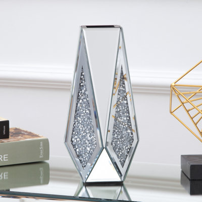 Cerrie 12" Handmade Glass Table Vase Crushed Diamond Inlay Home Decor Modern Contemporary Glam Stylish