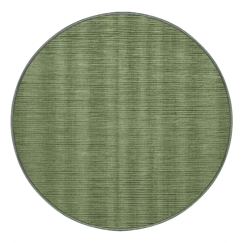 Machine Washable Solid Green Area Rug, Round 3'