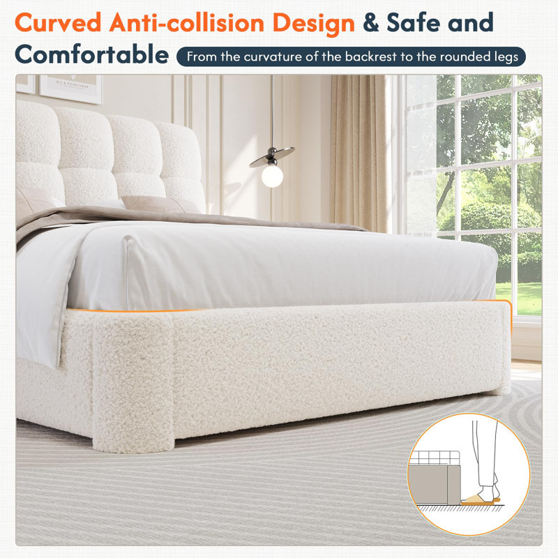 Queen Size Bed Frame Upholstered Platform Bed Frame With Headboard Modern Soft Cloud Bed Frame Queen Size Bed Frame With Rounded Corners, No Box Spring Required, Easy To Assemble,