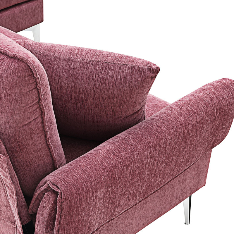 Canapé et méridienne réversible en chenille de 51,6 po de large Chirstian, Chenille rose