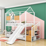 Padmukh Twin Over Twin Metal Bunk Bed With Slide And Shelves