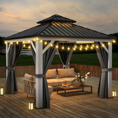 10 Ft. W x 12 Ft. D and 10 Ft. W x 10 Ft. D Outdoor Aluminum Hardtop Gazebo with White Frame