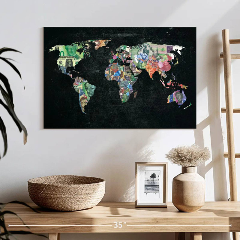 Keiri World Map Currencies, 16" H x 24" W
