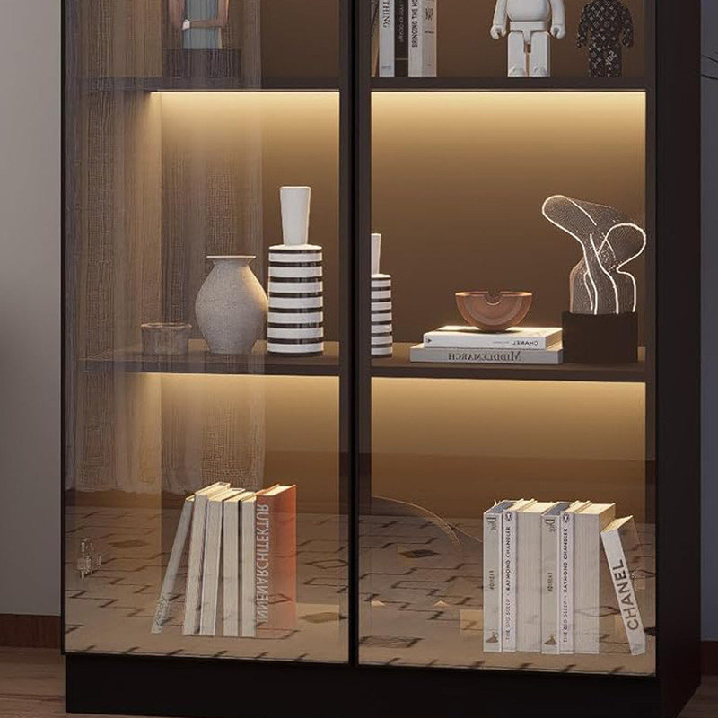 Black Glass Curio Cabinet with Adjustable LED Lights