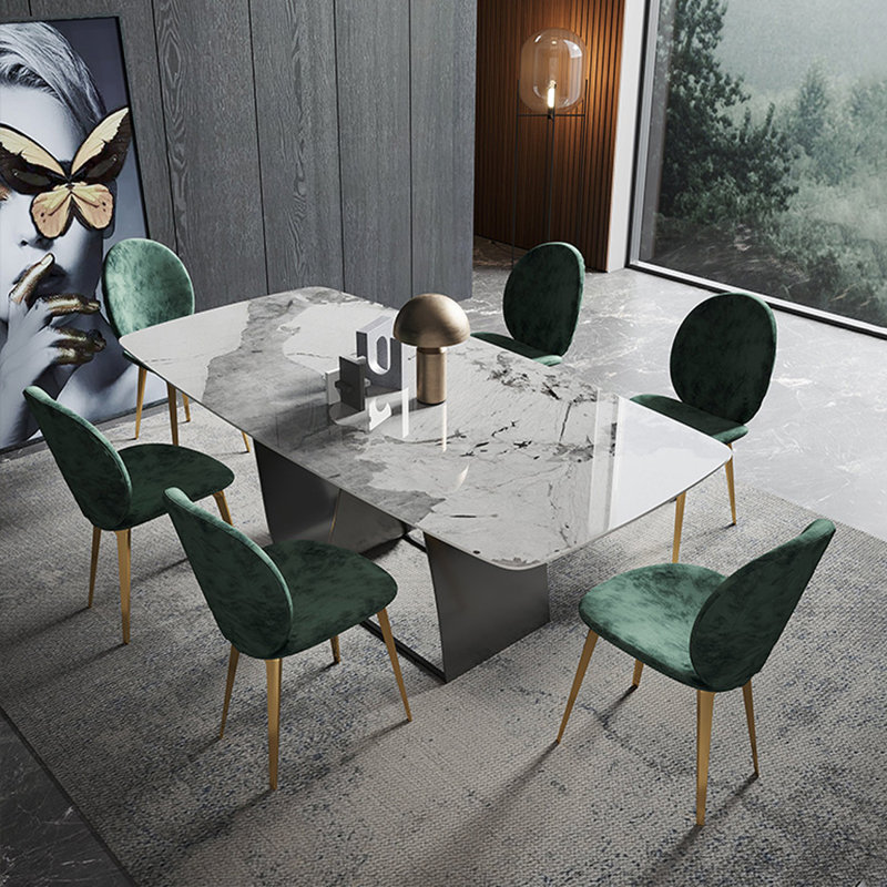 Ensemble de salle à manger rectangulaire, H 29,53 po x L 70,87 po x l 35,43 po, 9 pièces : table, 8 chaises, Blanc/Noir