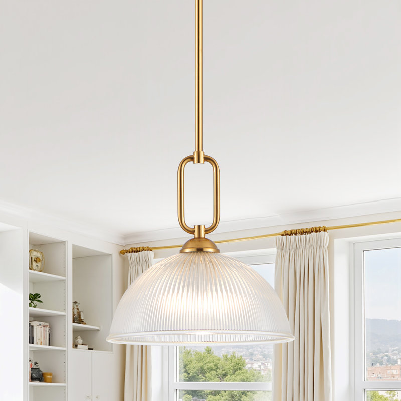 12’’ Pendant Light with Ribbed Glass Shade, Brushed Gold
