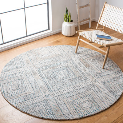 Geometric Handmade Tufted Turquoise/Beige Area Rug